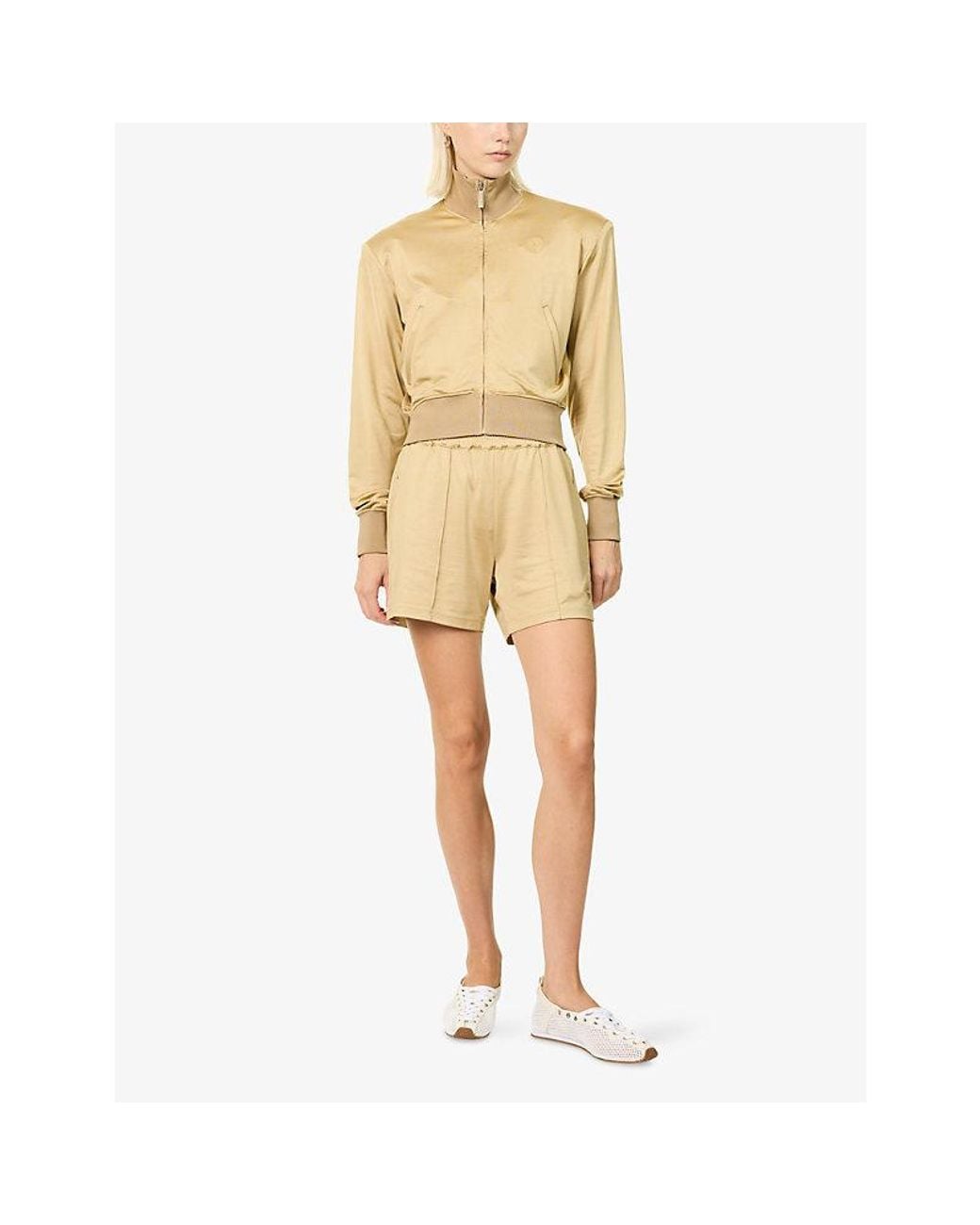 Jay3Lle Natural Brand-Patch Jersey Shorts