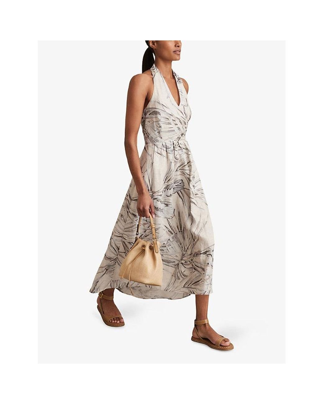 【海外限定】REISSドレス☆Neutral Carla Linen Palm Print Halt REISS Carla Linen Halter Dress | Bloomingdale's