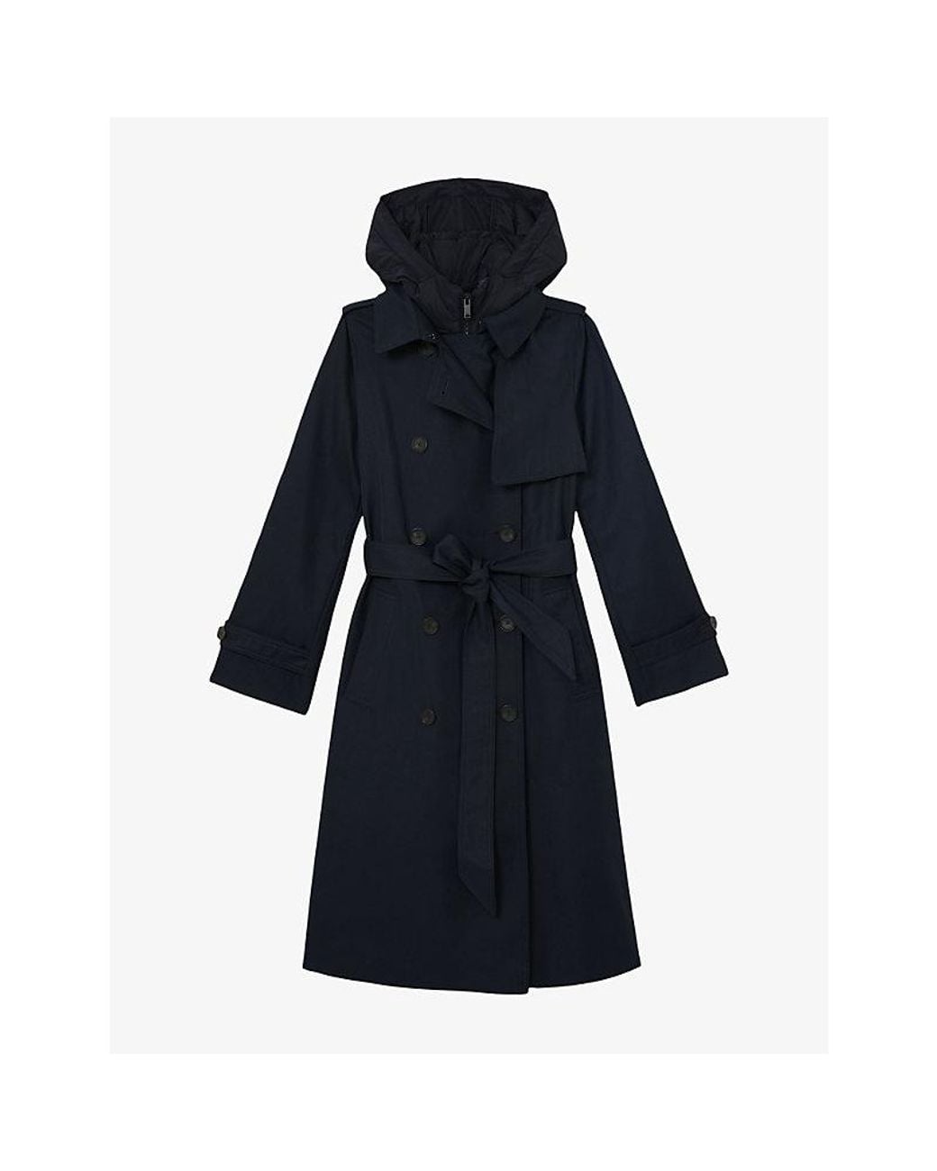 Reiss Blue Azura Double-Breasted Woven Trench Coat
