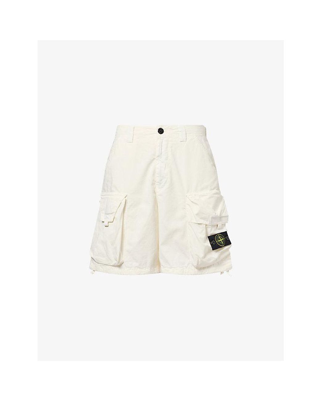 Stone Island White Ripstop Cotton Cargo Shorts for men