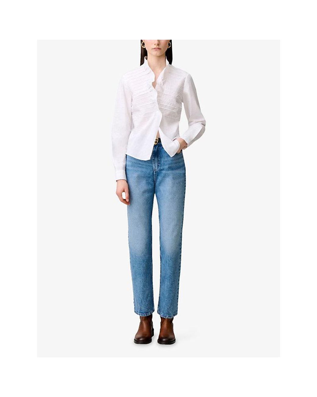 Claudie Pierlot White Ruffled Long-Sleeved Cotton-Poplin Shirt