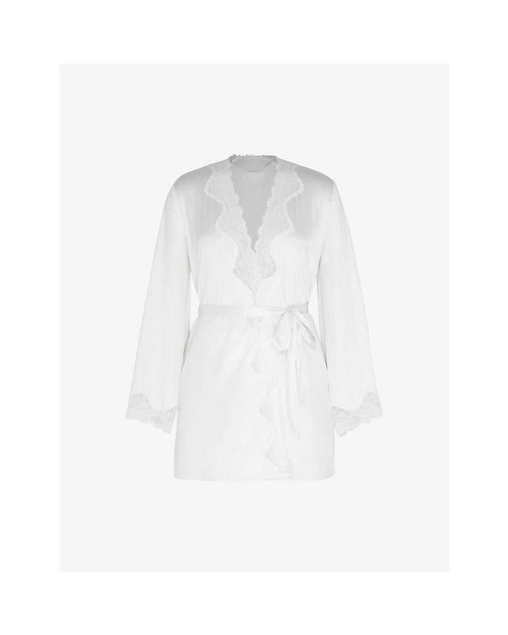 Savage x Fenty White Nite Shade Lace-Trim Satin Robe