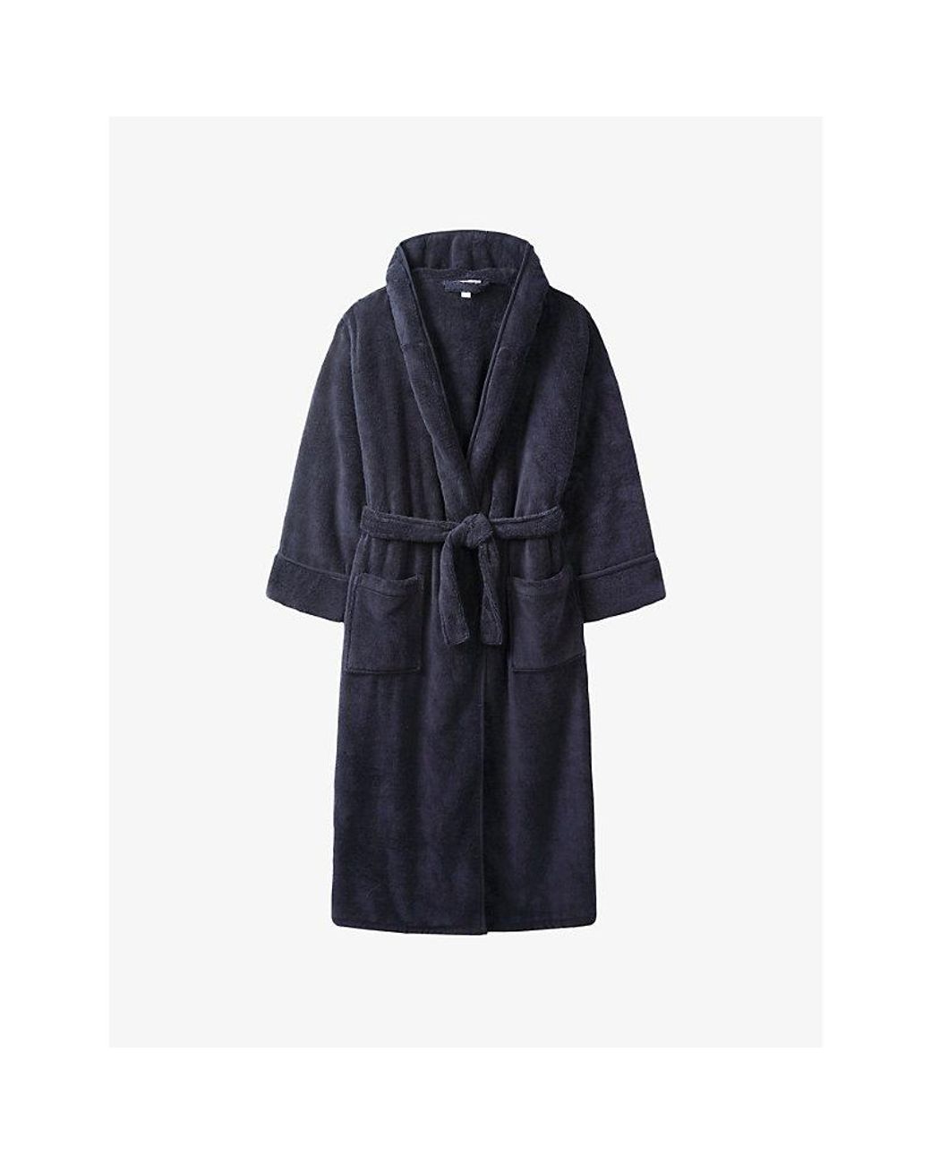 The White Company Hydrocotton Hooded Cotton Dressing Gown in Blue