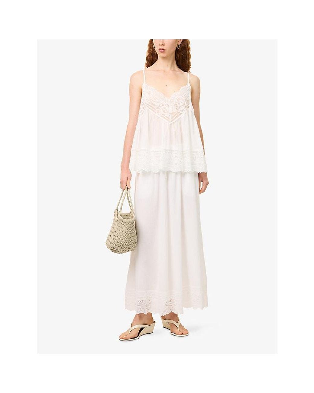 Dissh White Elisa Lace-Trim Cotton Top