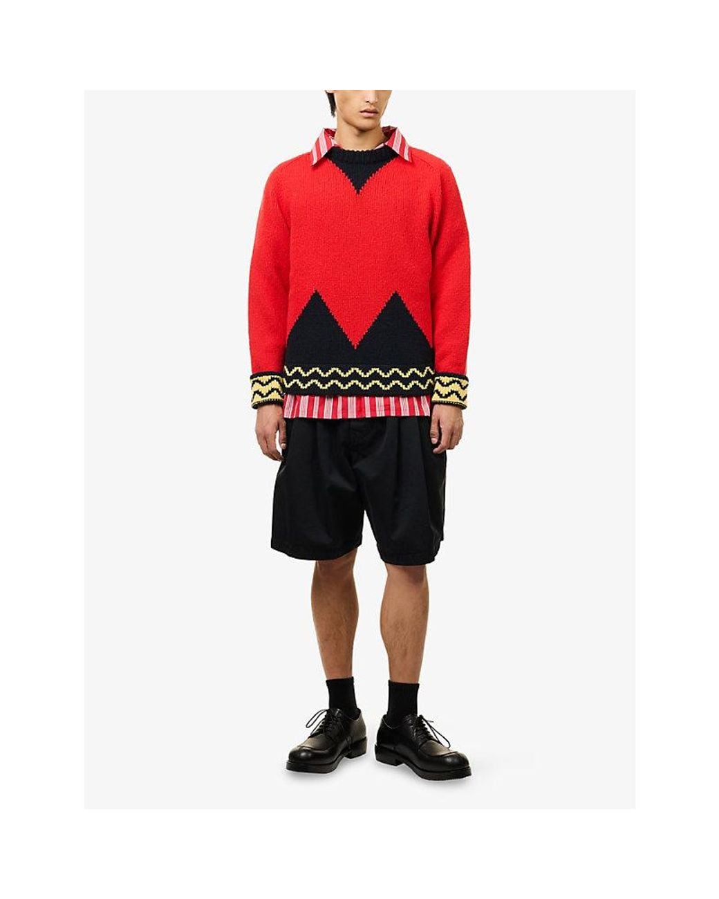 Marni Red Mock-Neck Knitted Wool Jumper for men