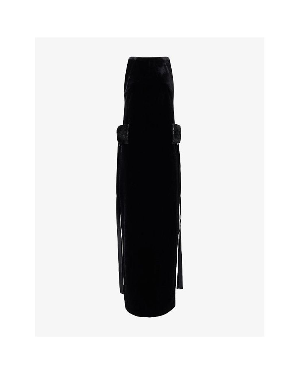 Self-Portrait Black Embellished Bow Velvet Maxi Dress