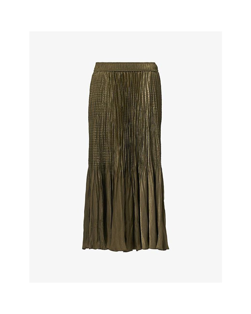 eem Green Pleated Elasticated-Waist Woven Midi Skirt