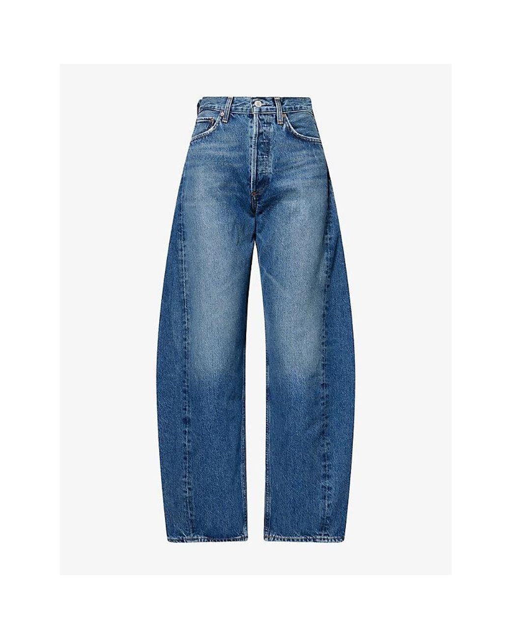 Agolde Blue Luna Pieced Barrel-Leg Denim Jeans