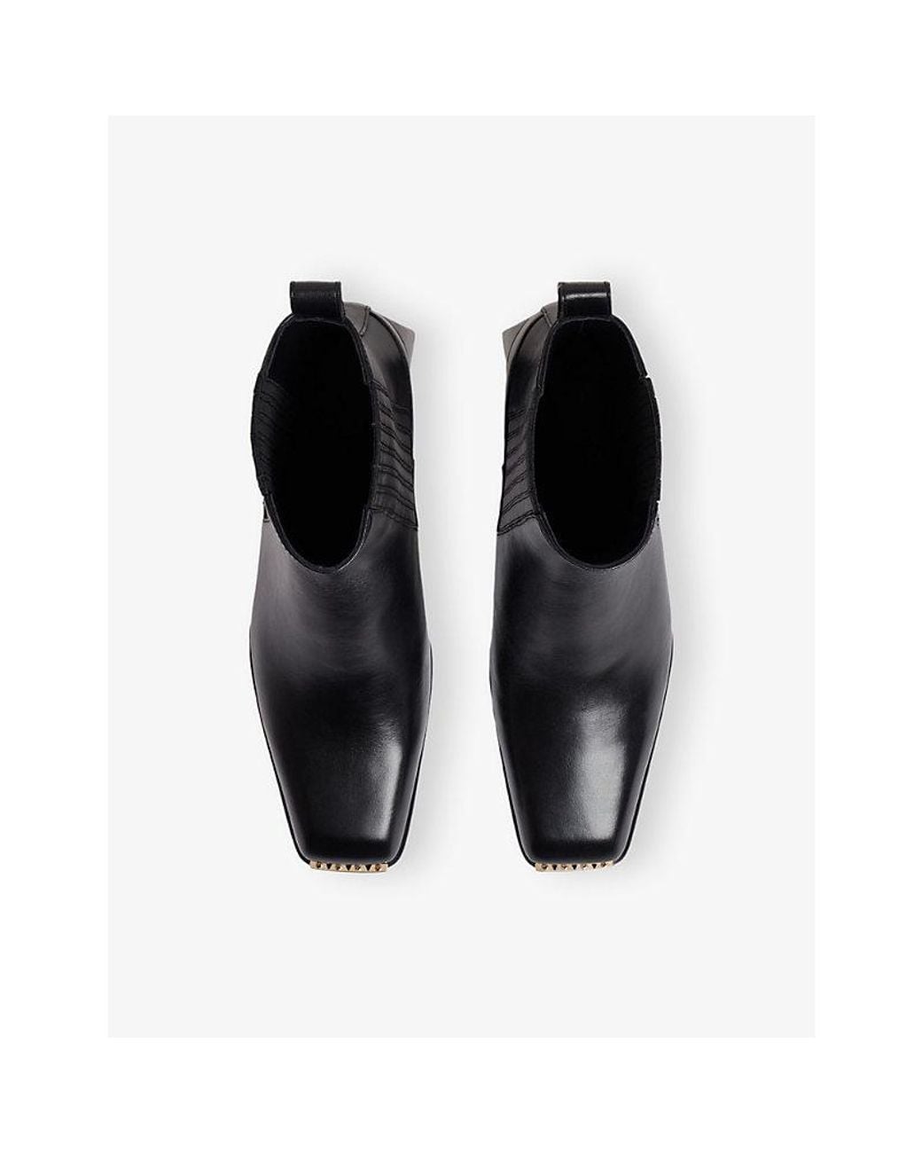 Sandro Black Metal-Toe Heeled Leather Ankle Boots