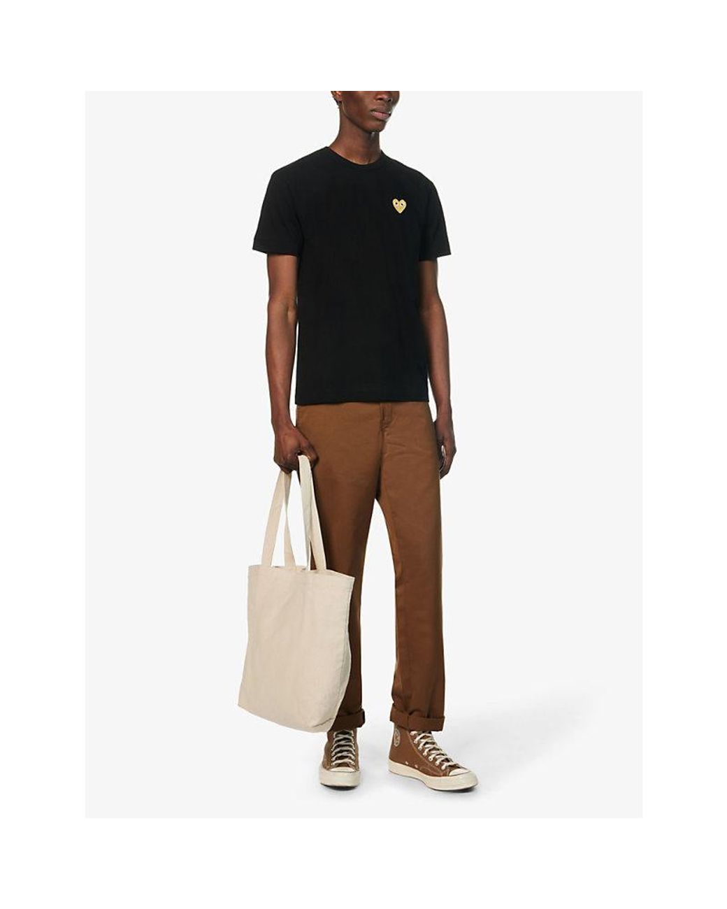 COMME DES GARÇONS PLAY Black Logo-Embroidered Cotton-Jersey T-Shirt for men