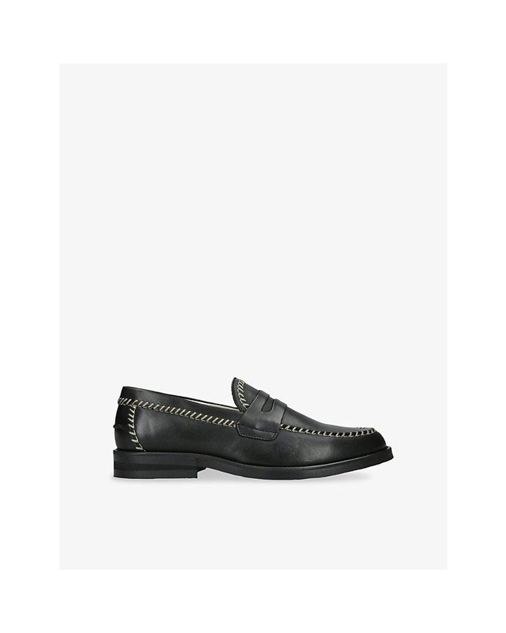 Duke & Dexter Black Wilde Stitch Leather Penny Loafers for men