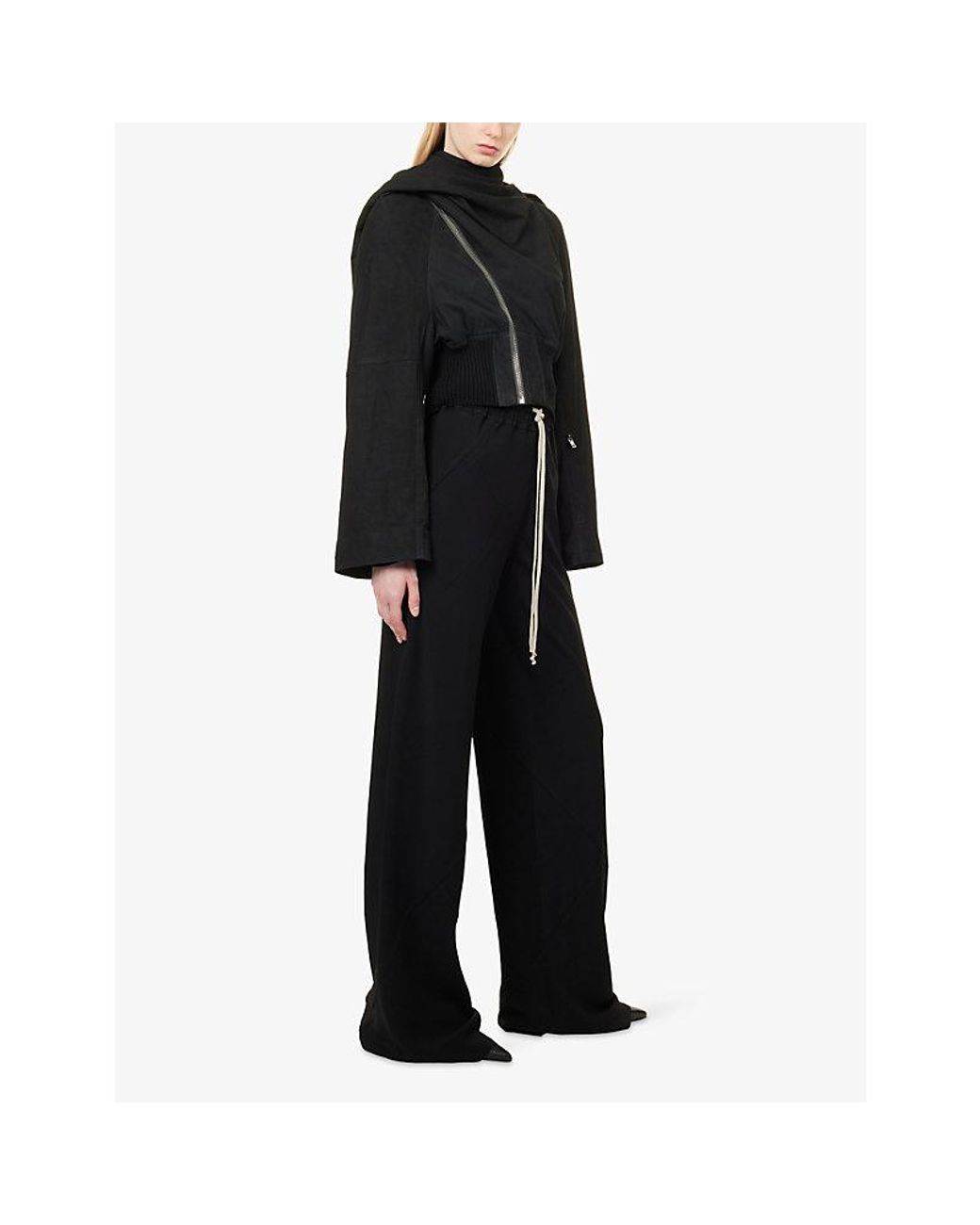 Rick Owens Black Drawstring Wide-Leg Cady-Crepe Trousers