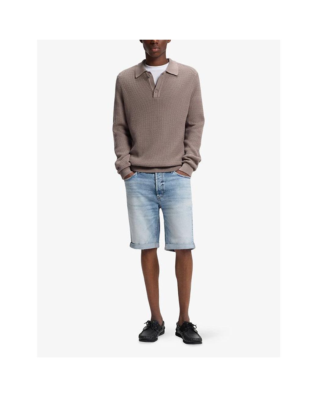 HUGO Blue Tapered-Fit Mid-Rise Stretch-Denim Shorts for men