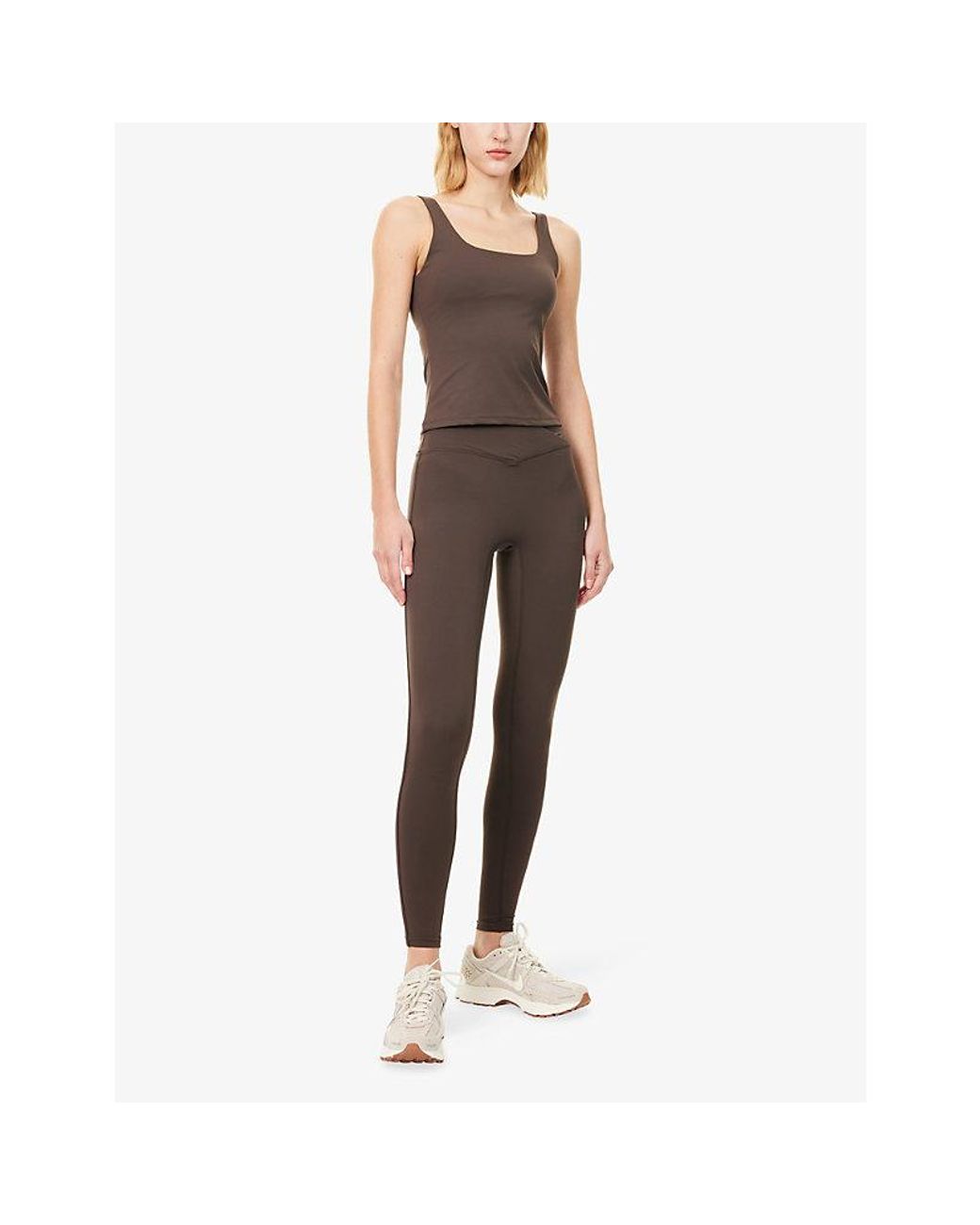 The Couture Club Brown Sculpting Crossover-Waistband Workout Leggings