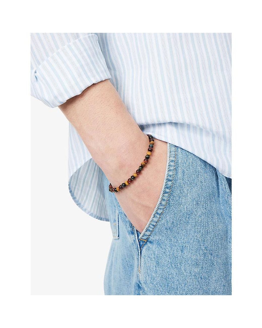 Thomas Sabo Metallic Talisman Sterling- And Tiger-Eye Beaded Bracelet for men