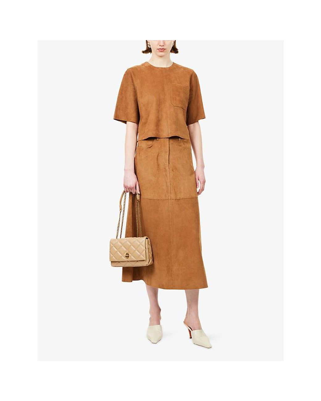 ME+EM Brown Luxe Round-Neck Suede T-Shirt