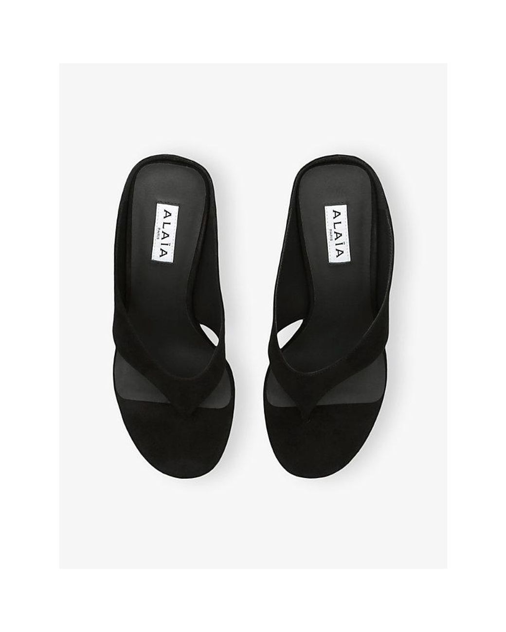 Alaïa Black Tong 75 Suede Wedge Sandals