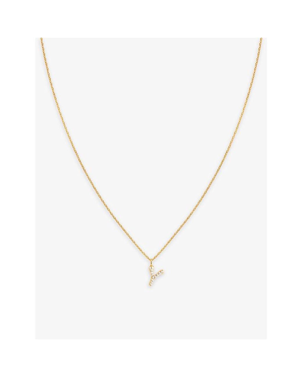 Astrid & Miyu Metallic Initial Y 18Ct-Plated Sterling- And Cubic Zirconia Pendant Necklace