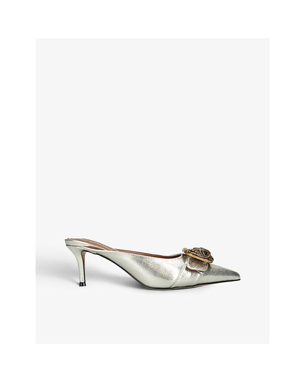 Kurt Geiger White Mayfair Buckle-Embellished Leather Heeled Mules