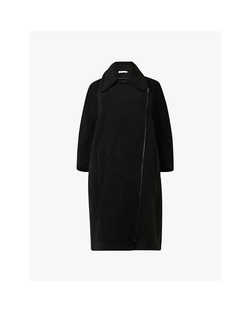 eem Black Boxy Wool-Blend Biker Coat