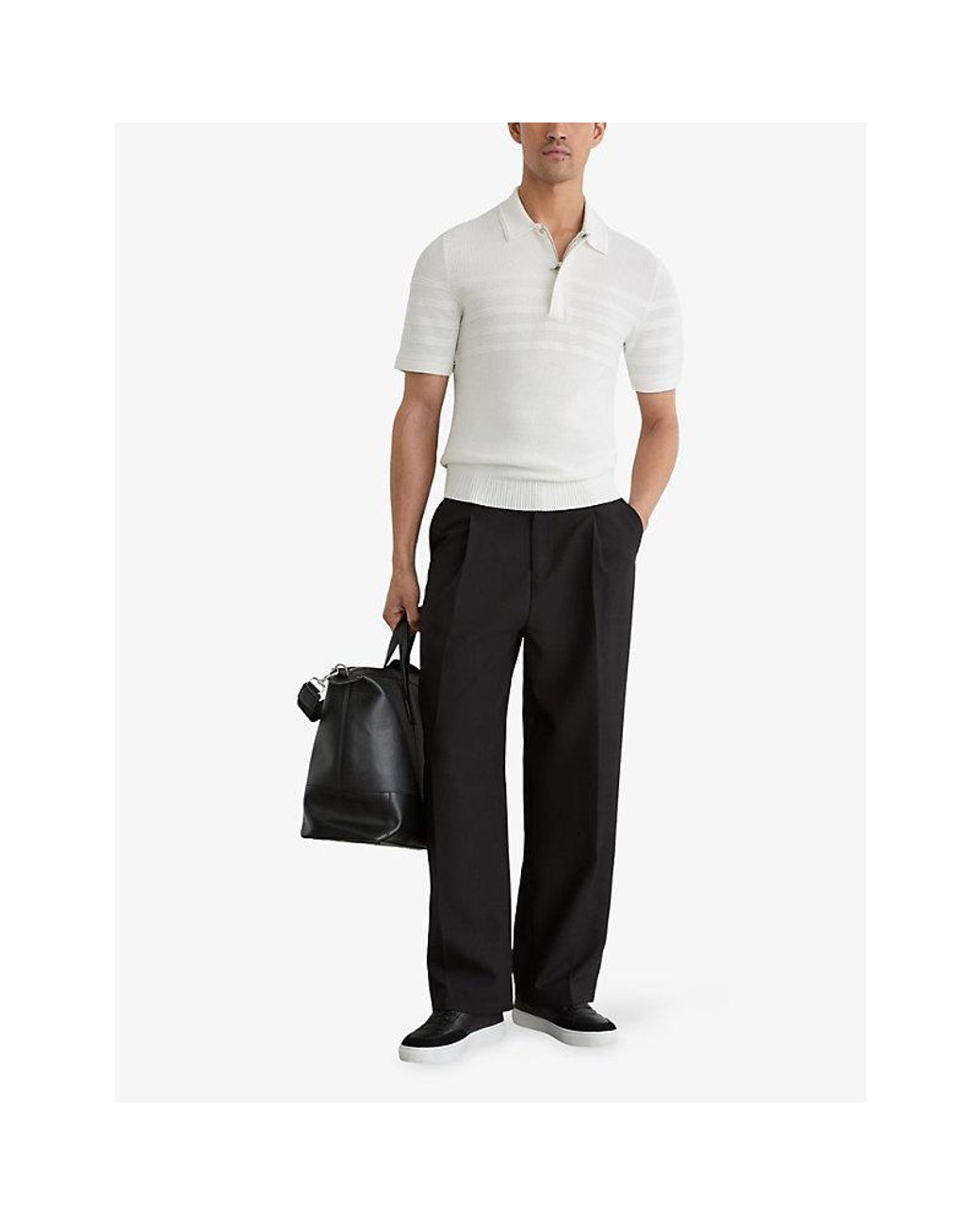 Reiss White Falklands Striped-Knit Cotton-Blend Polo Shirt for men
