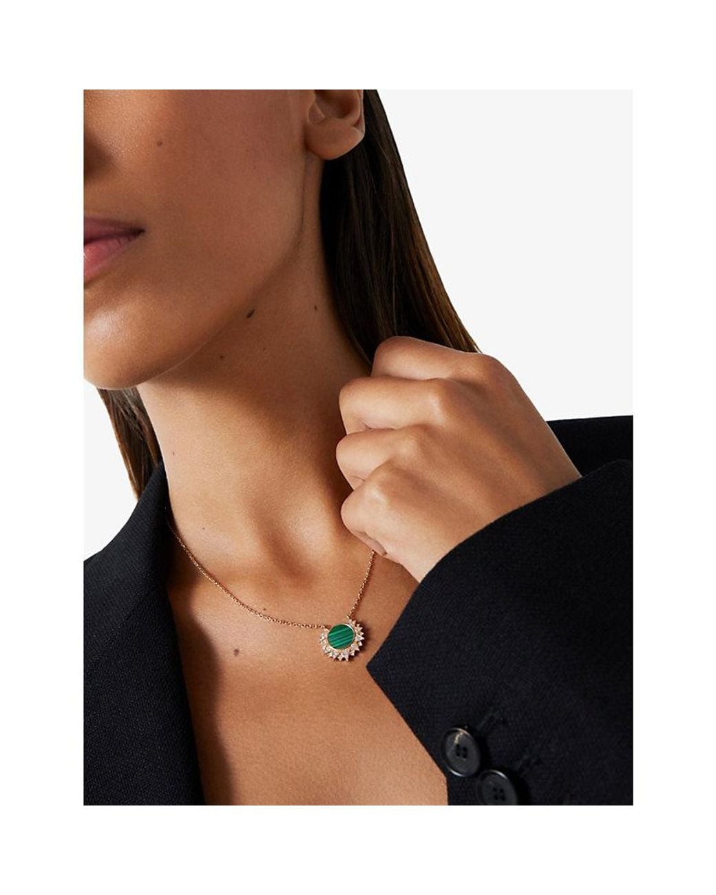 Piaget White Sunlight 18Ct- Malachite And 0.17Ct Diamond Pendant Necklace