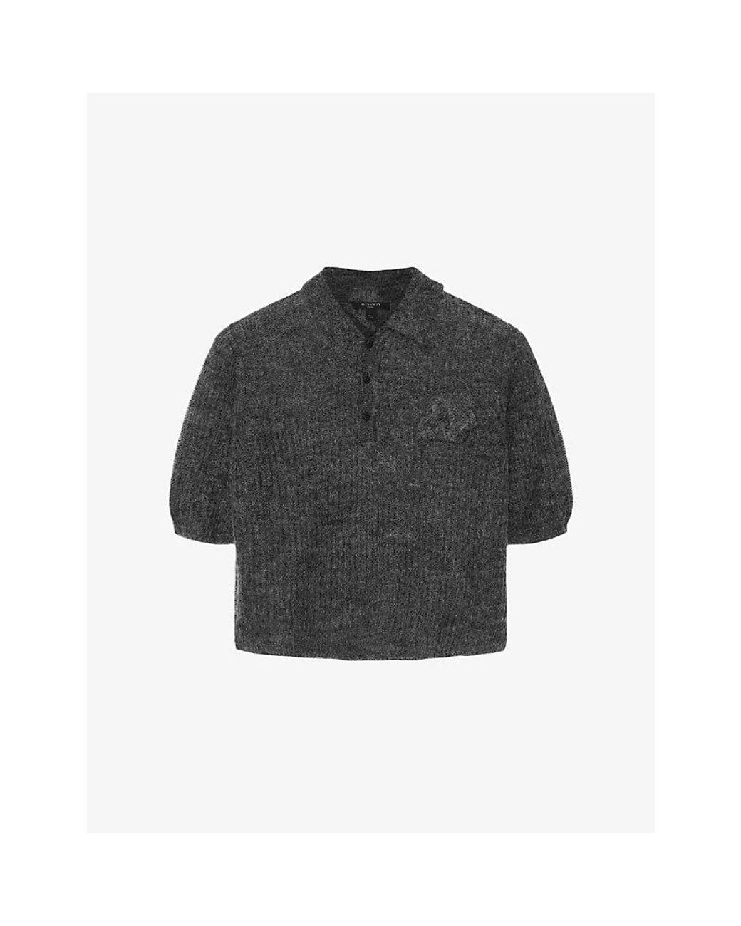 AllSaints Black Anabel Short-Sleeved Knitted Polo Top