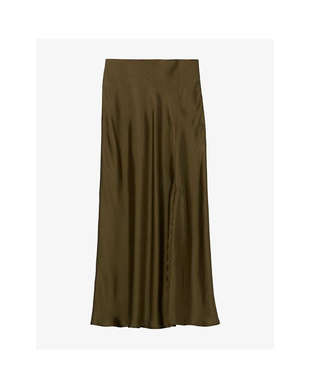 Claudie Pierlot Green Lace-Trim Satin Midi Skirt