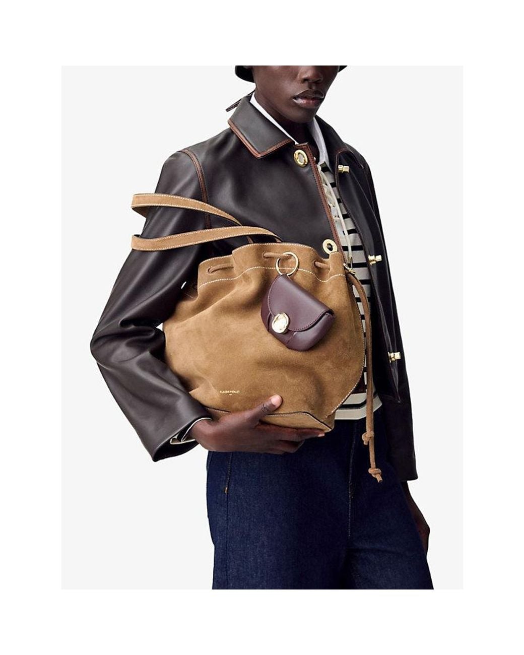 Claudie Pierlot Brown Logo-Embossed Suede Tote Bag