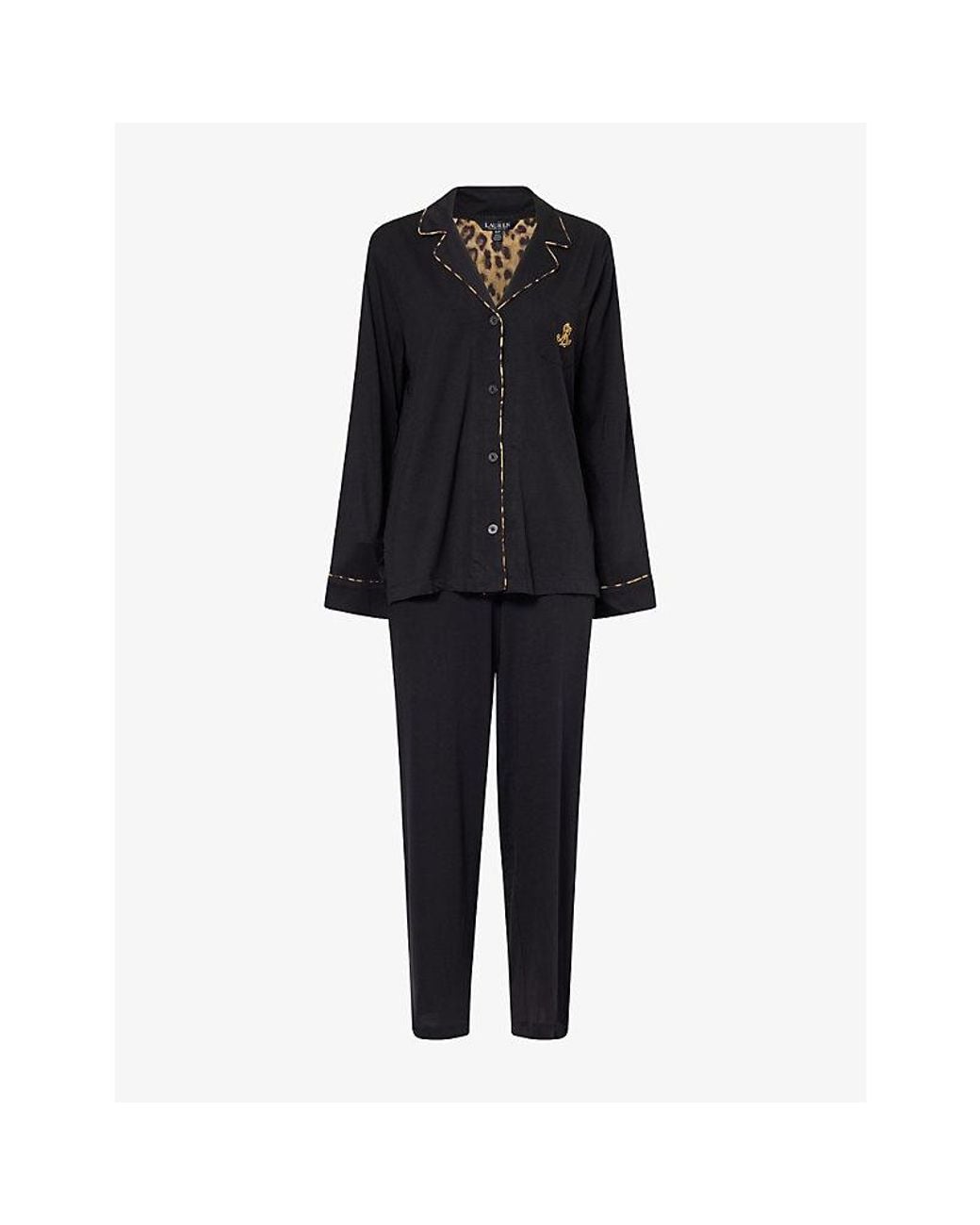 Ralph Lauren Black Embroidered-Logo Wide-Leg Cotton-Blend Pyjama Set