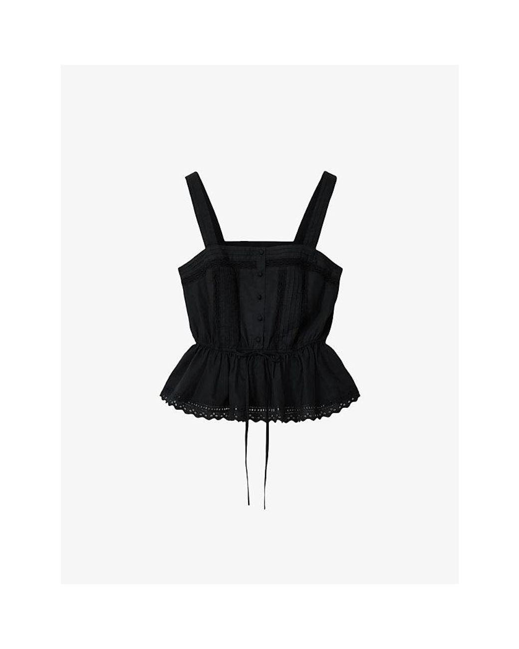 AllSaints Black Gwen Square-Neck Cotton Top