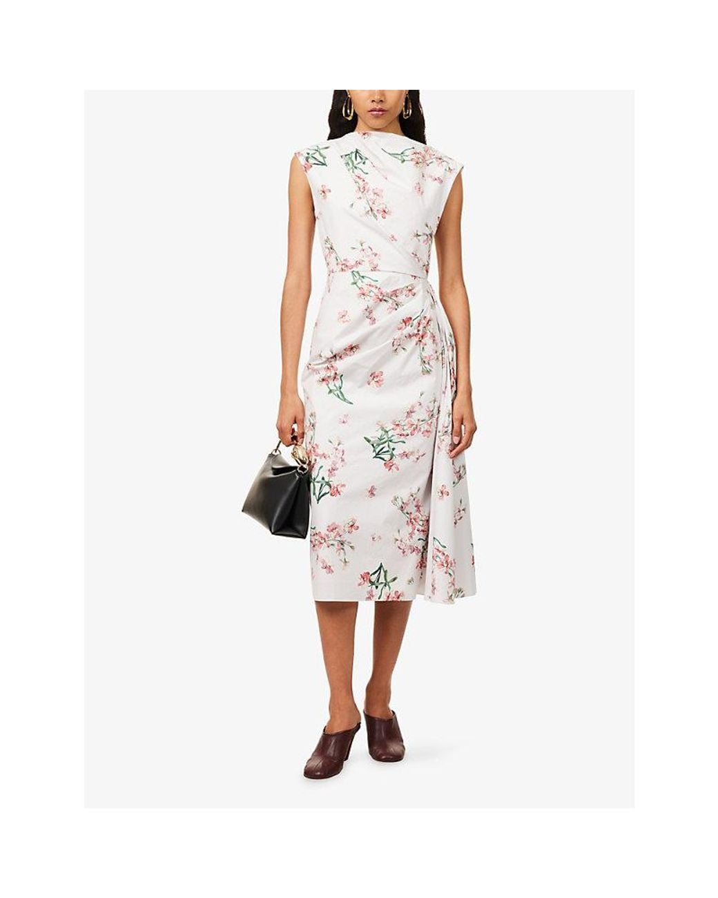 Erdem White Floral Short-Sleeve Cotton Midi Dress