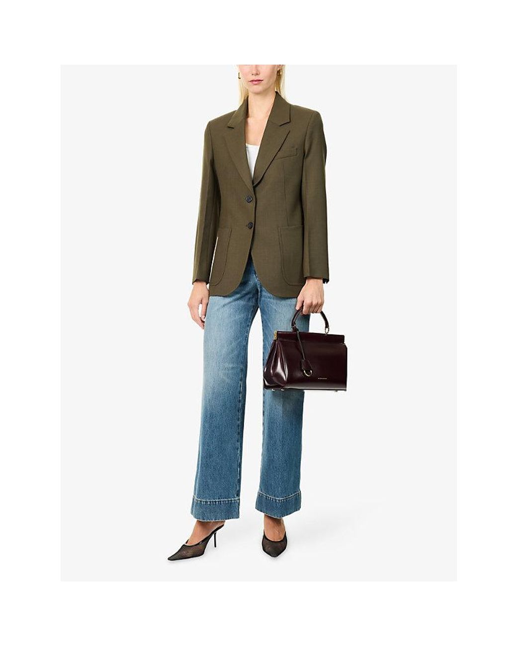 Victoria Beckham Green Tailored Katherine Woven Blazer Jacket