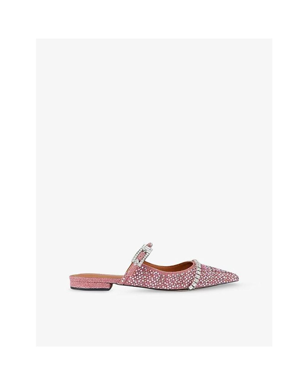 Kurt Geiger Pink Strass Buckle Woven Flat Mules