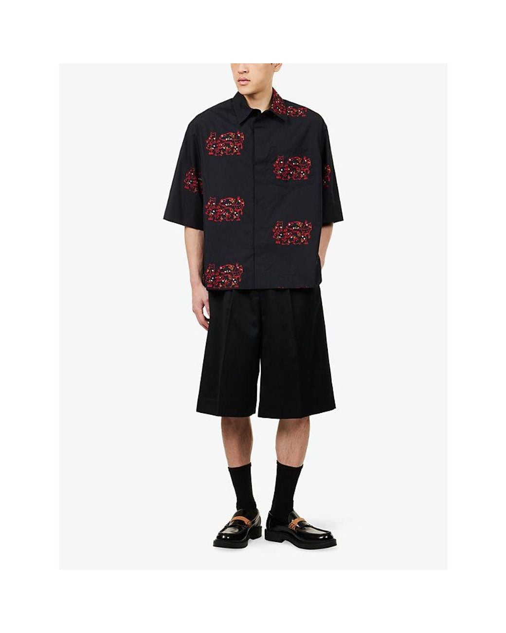 Simone Rocha Blue Embroidered Oversize Cotton Shirt for men