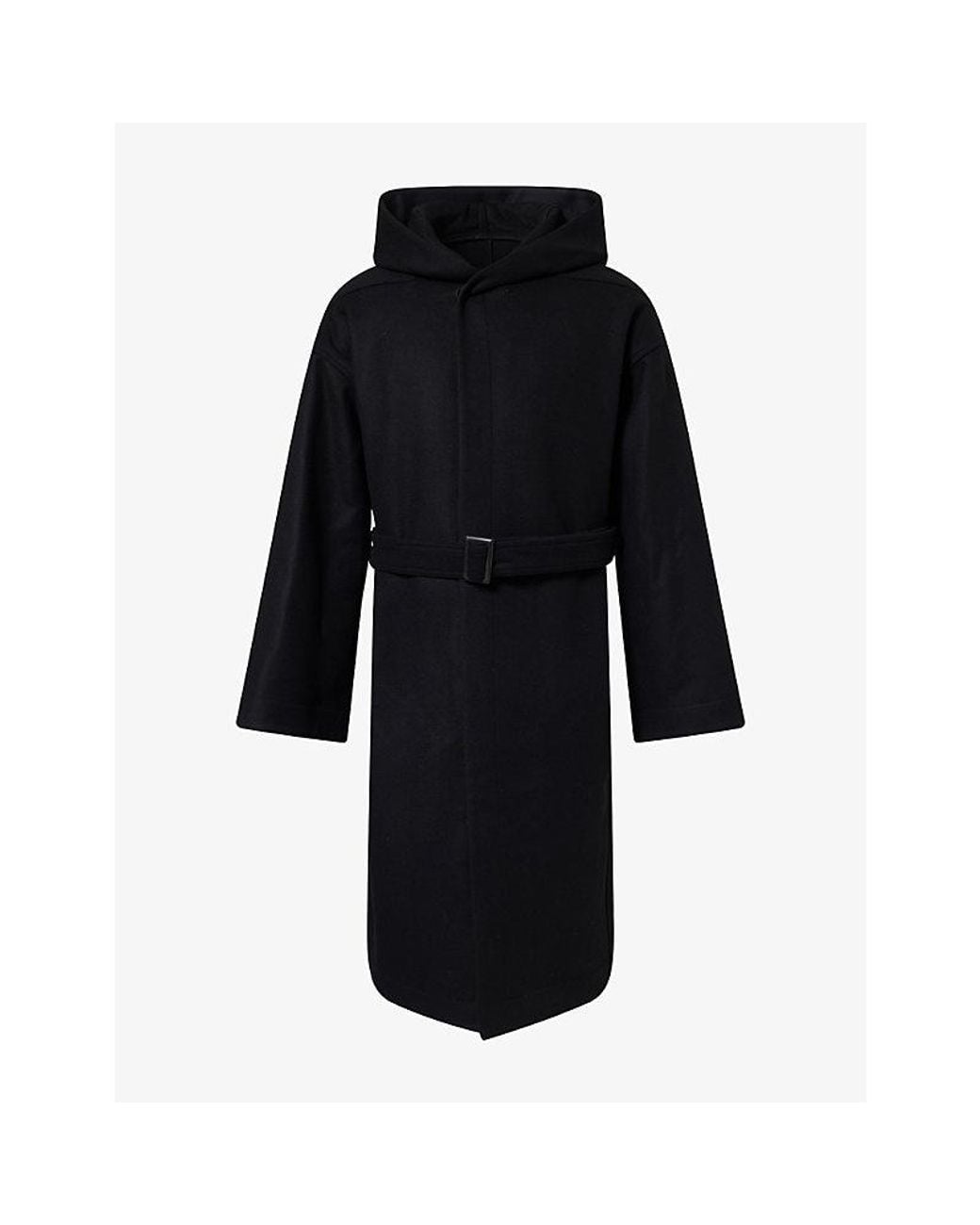 Rick Owens Black Tower Belted Wool Coat for men