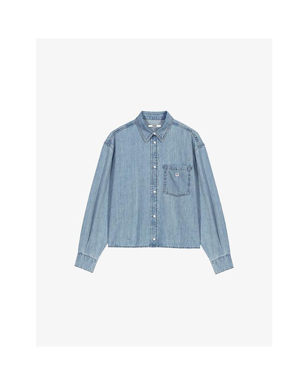 Maje Blue Logo-Plaque Boxy-Fit Denim Shirt