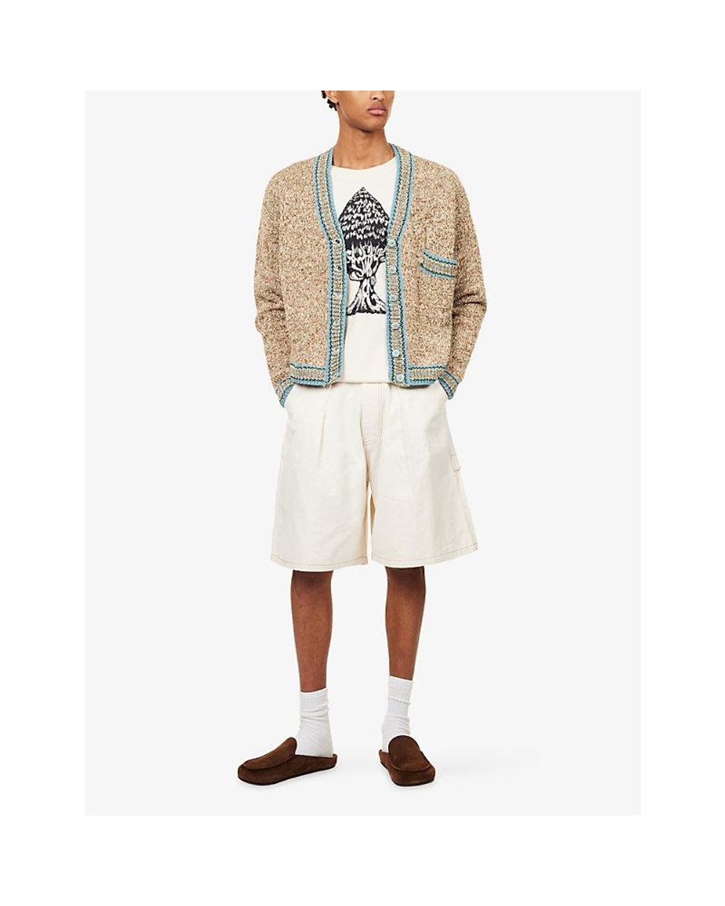 STORY mfg. Natural Bulb V-Neck Cotton Knitted Cardigan for men