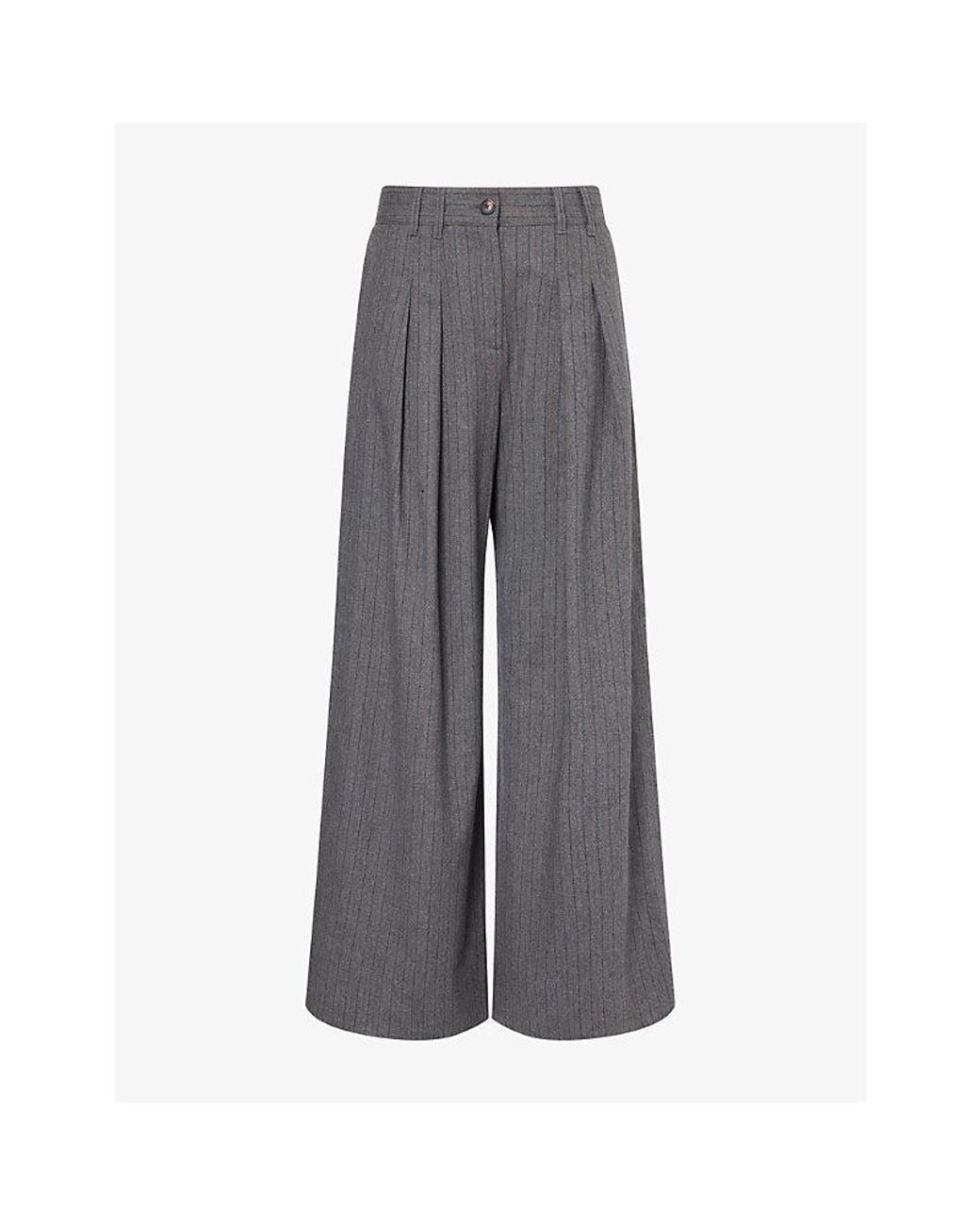 ME+EM Gray Icon Pinstripe Pleated Woven Trousers