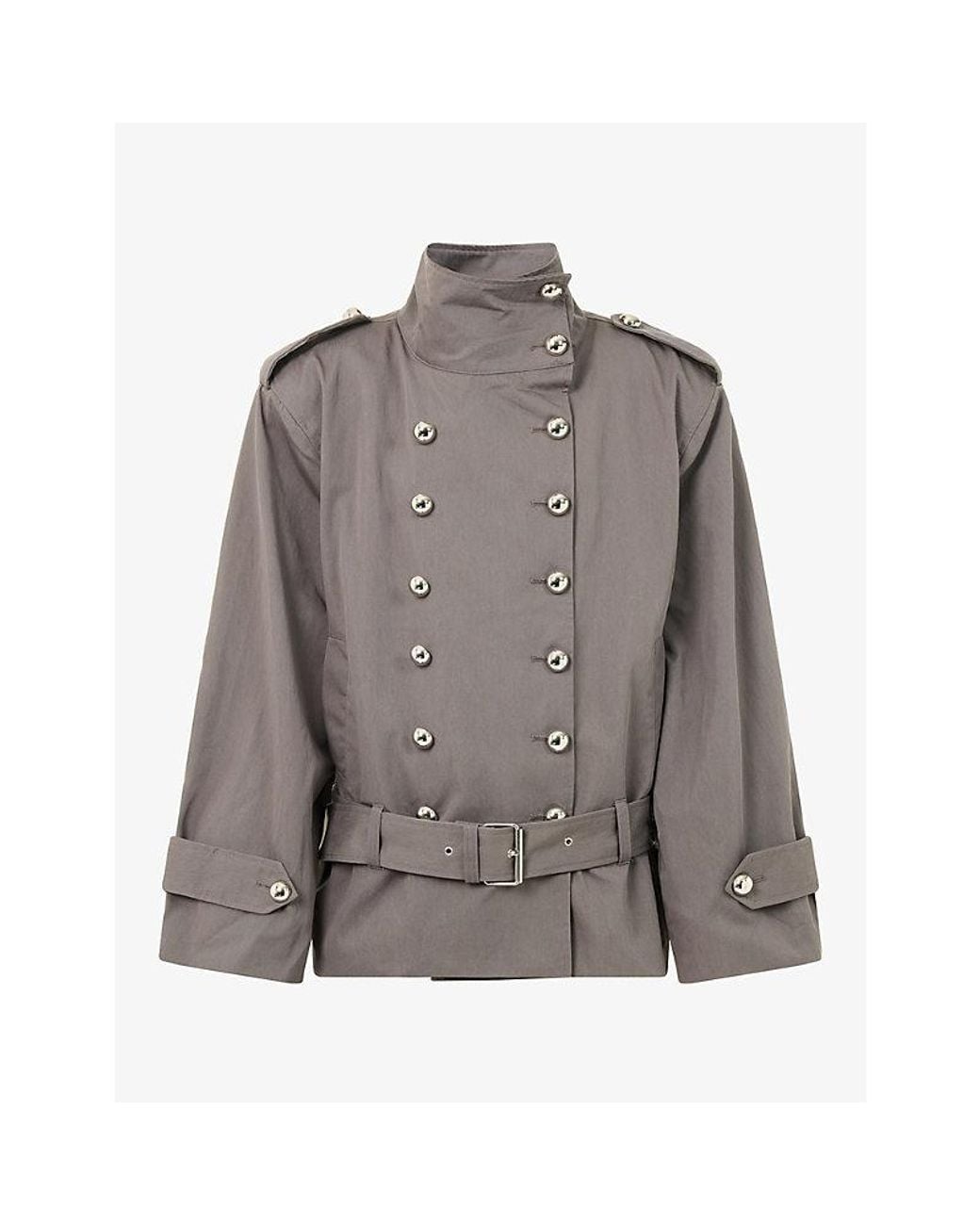 Jaded London Gray Irina Structured Belted Short Cotton-Blend Trench Coat