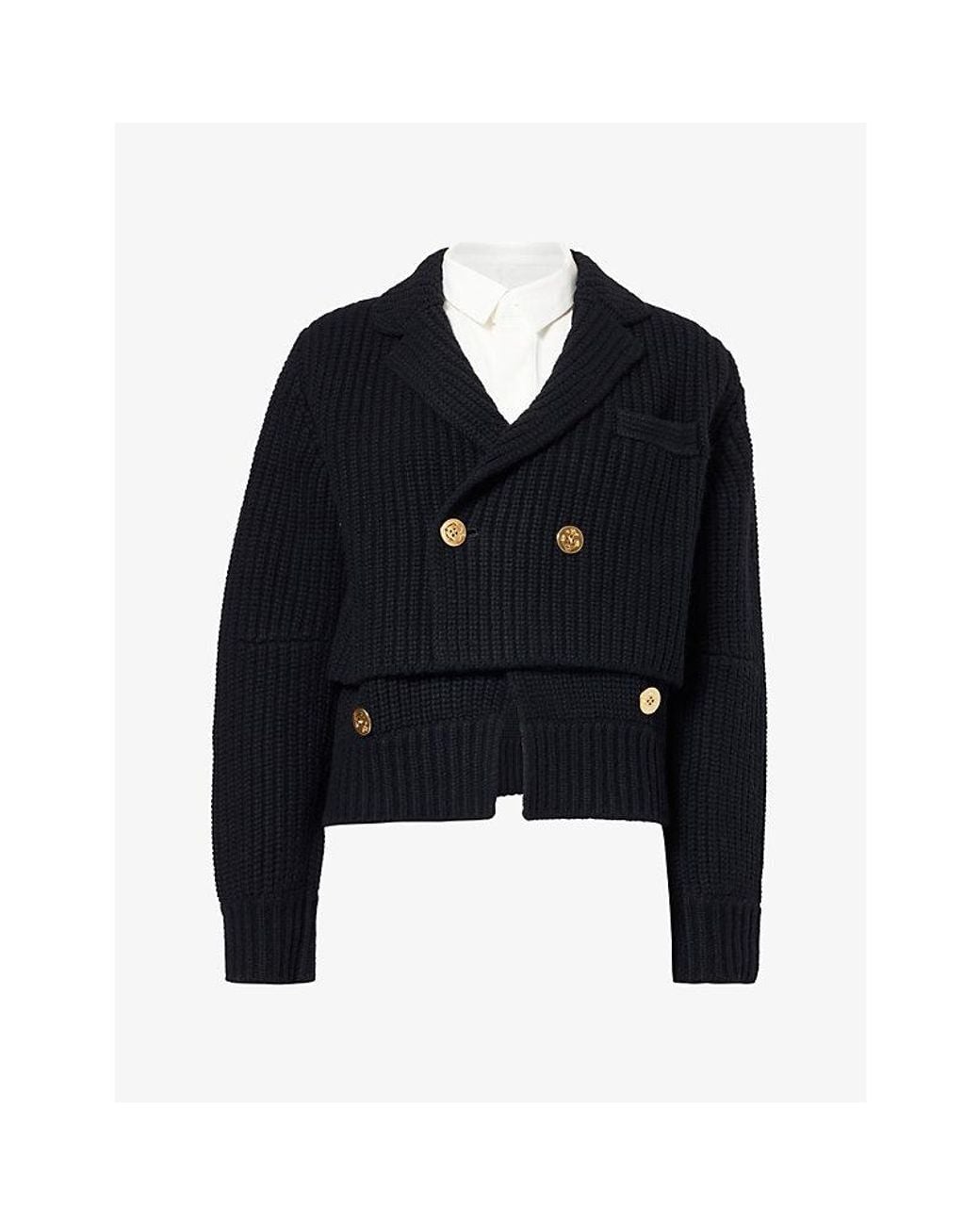 Sacai Black Contrast-Layer Knitted Wool Jacket