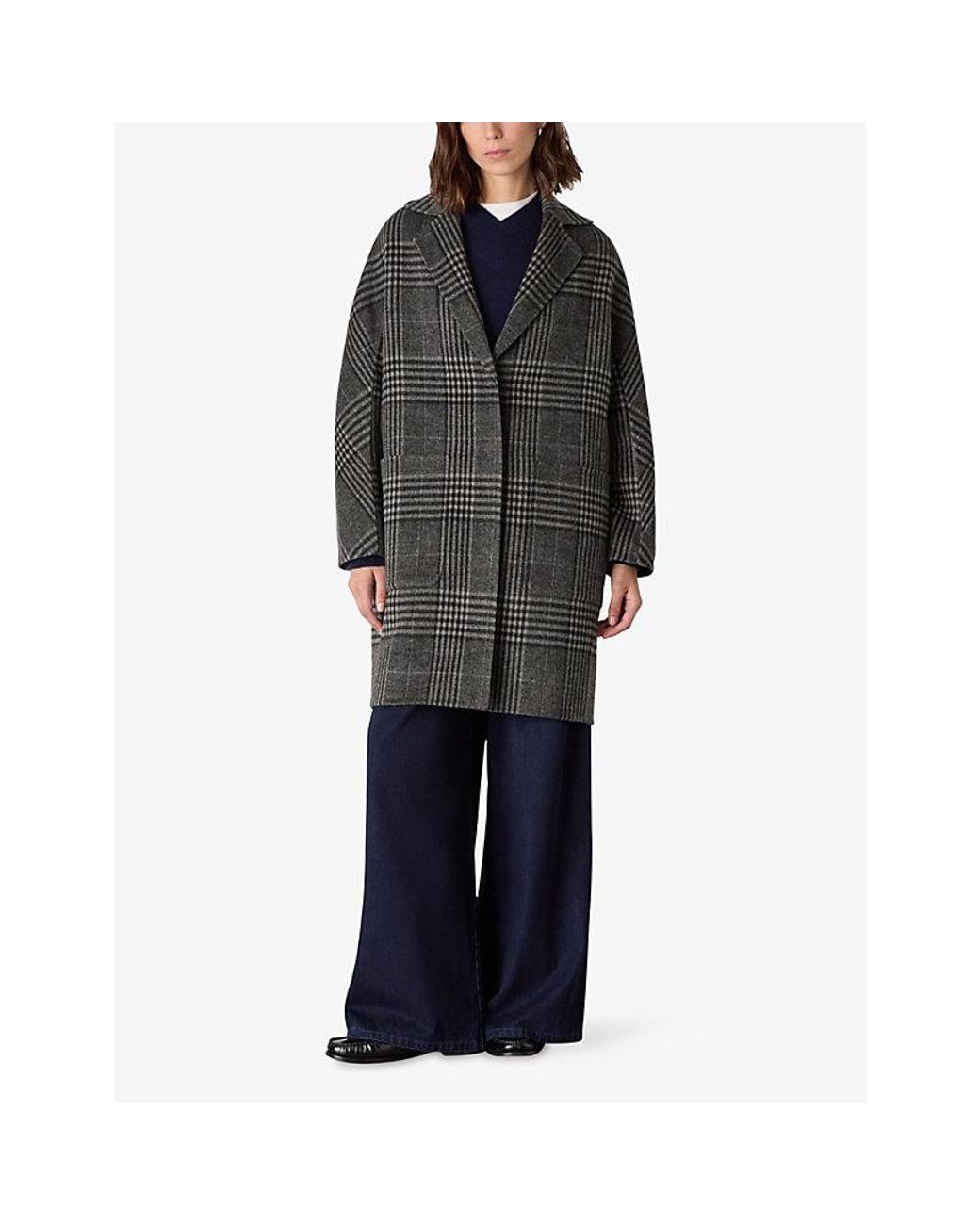 Whistles Black Cassie Double Face Check Wool-Blend Coat