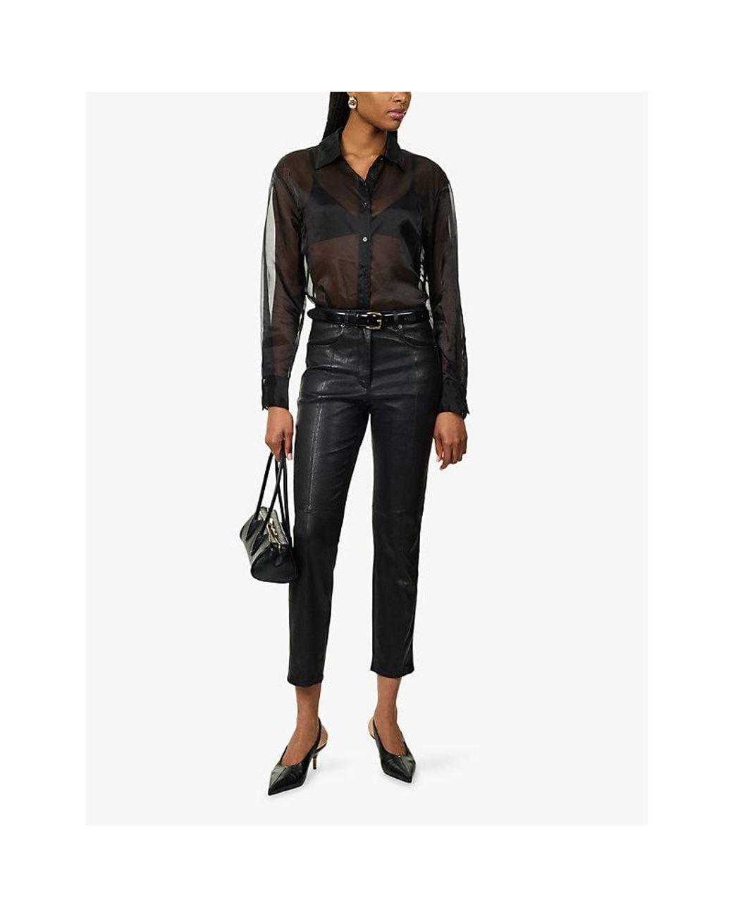 ME+EM Black Skinny Boot Leather Trousers
