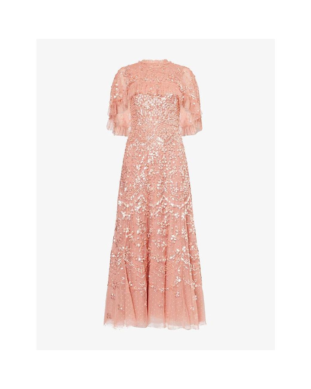 Needle & Thread Pink Freya Cape Tulle Ankle Gown