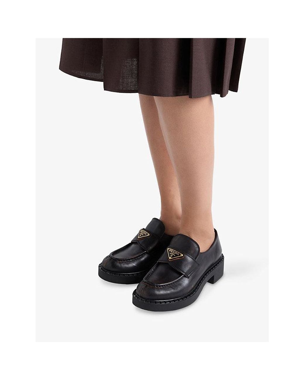 Prada Black Branded Leather Loafers