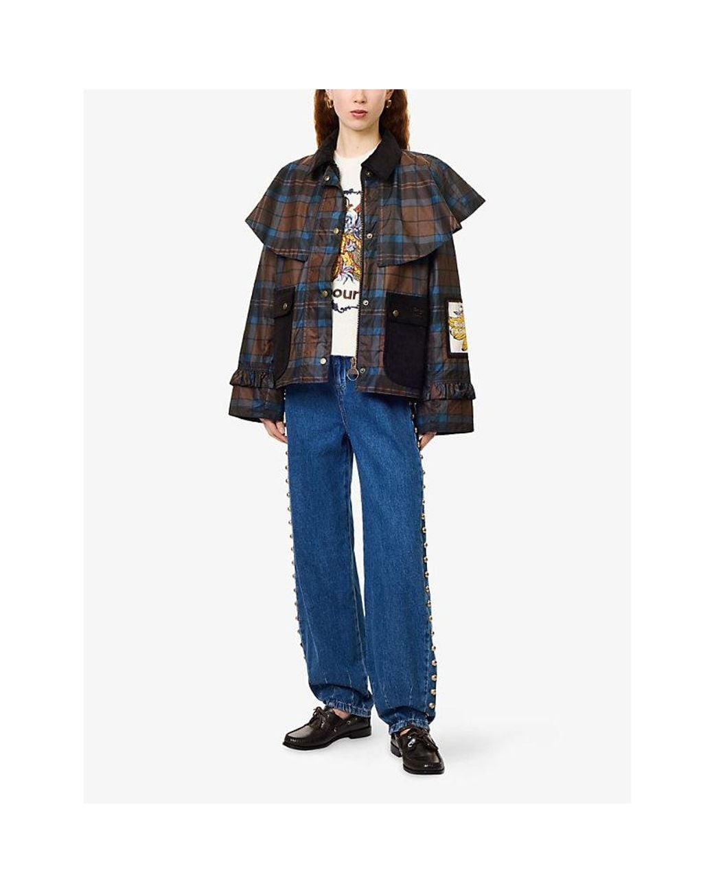 Barbour Black X Farm Rio Angelina Check-Print Cotton Jacket
