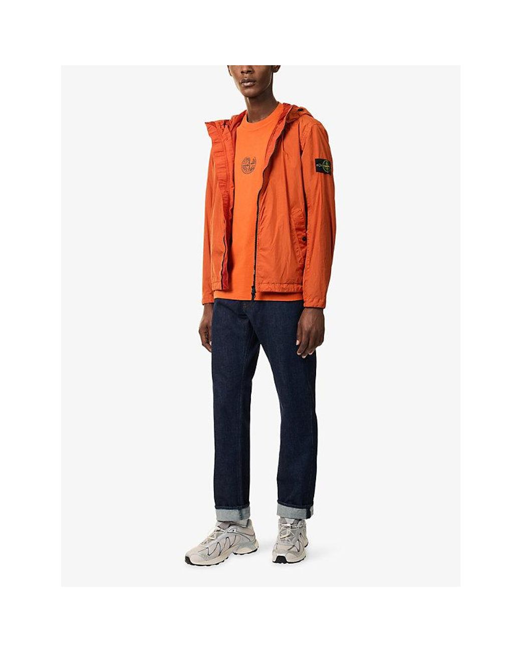 Stone Island Orange Vertical Logo-Print Short-Sleeve Cotton-Jersey T-Shirt for men