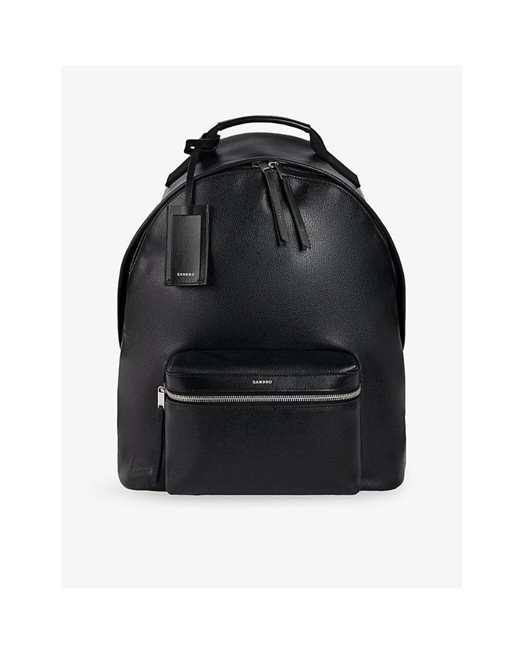 Sandro Black Brand-Tab Leather Backpack for men