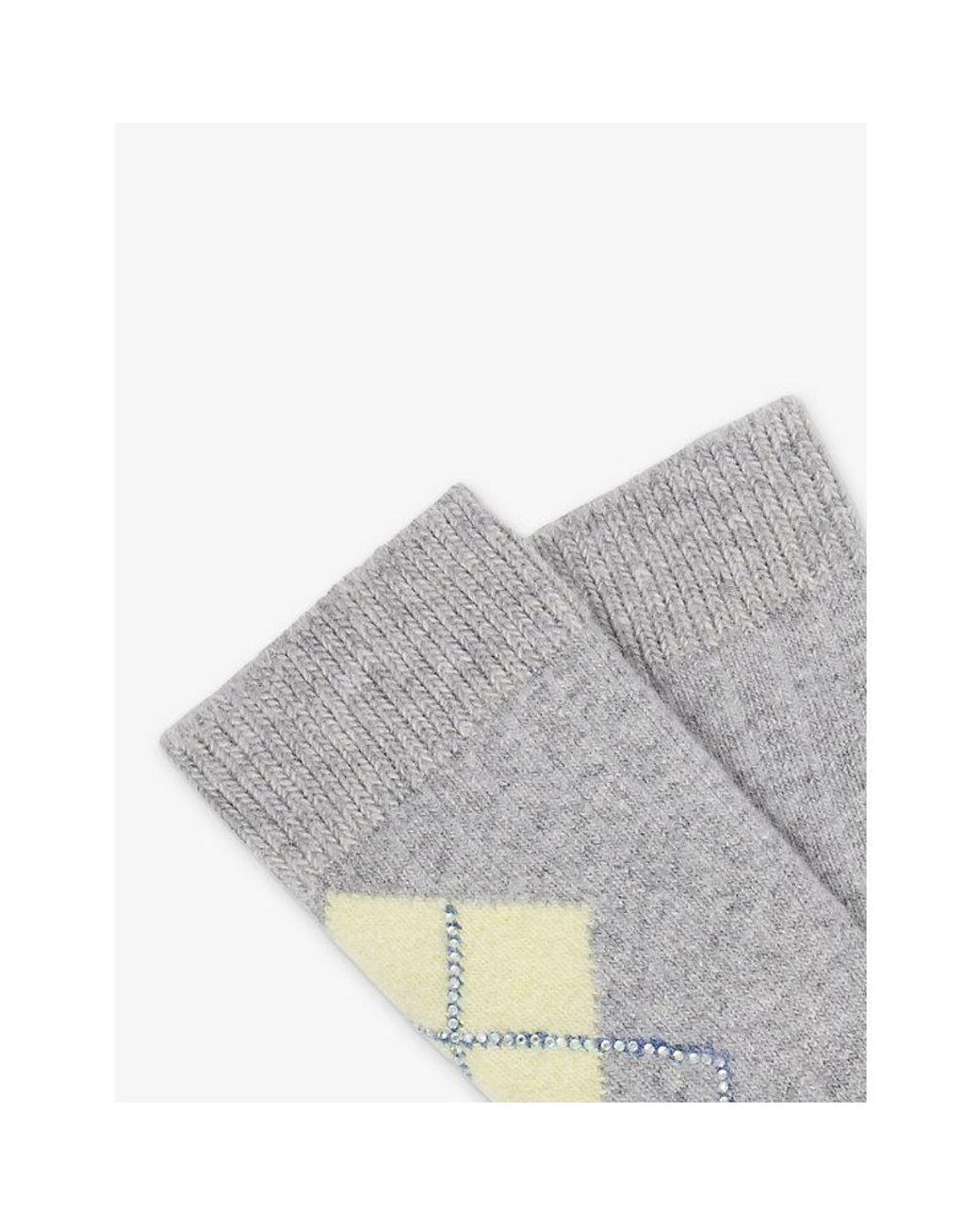 Sandro Blue Rhinestone Argyle-Pattern Wool And Cashmere-Blend Socks