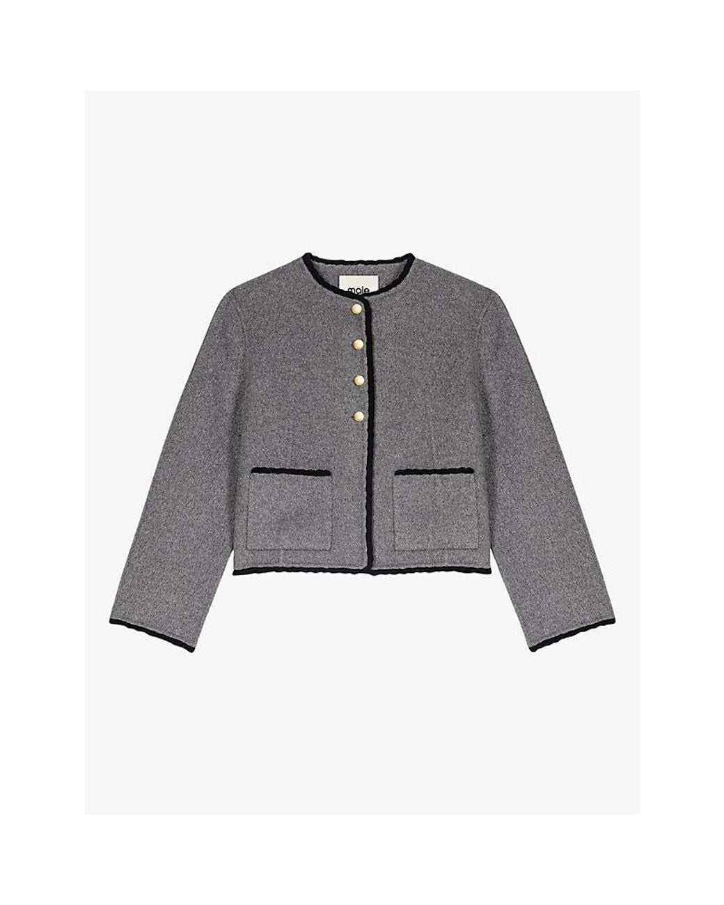 Maje Gray Contrast-Trim Double-Faced Wool-Blend Jacket